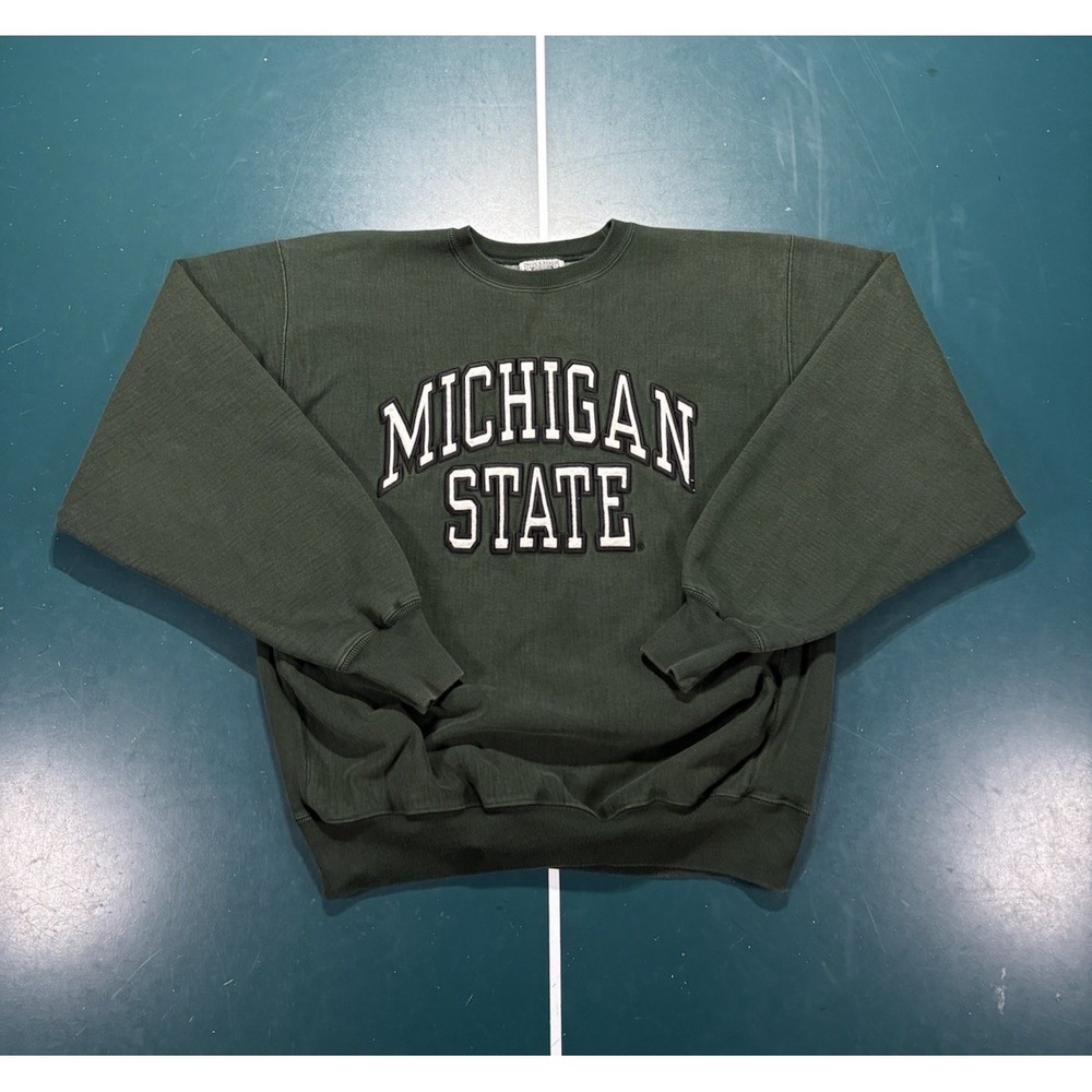 Vintage 90s Michigan State Reverse Weave Crewneck Sweatshirt Men's Large Green